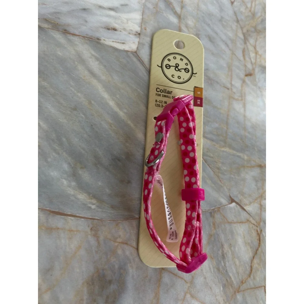 Bond & Co Pink Polka Dot Small Dog Collar Adjustable 8-12 Inch 2484977